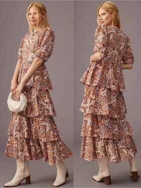 Anthropologie Kachel Printed Tiered Maxi Dress